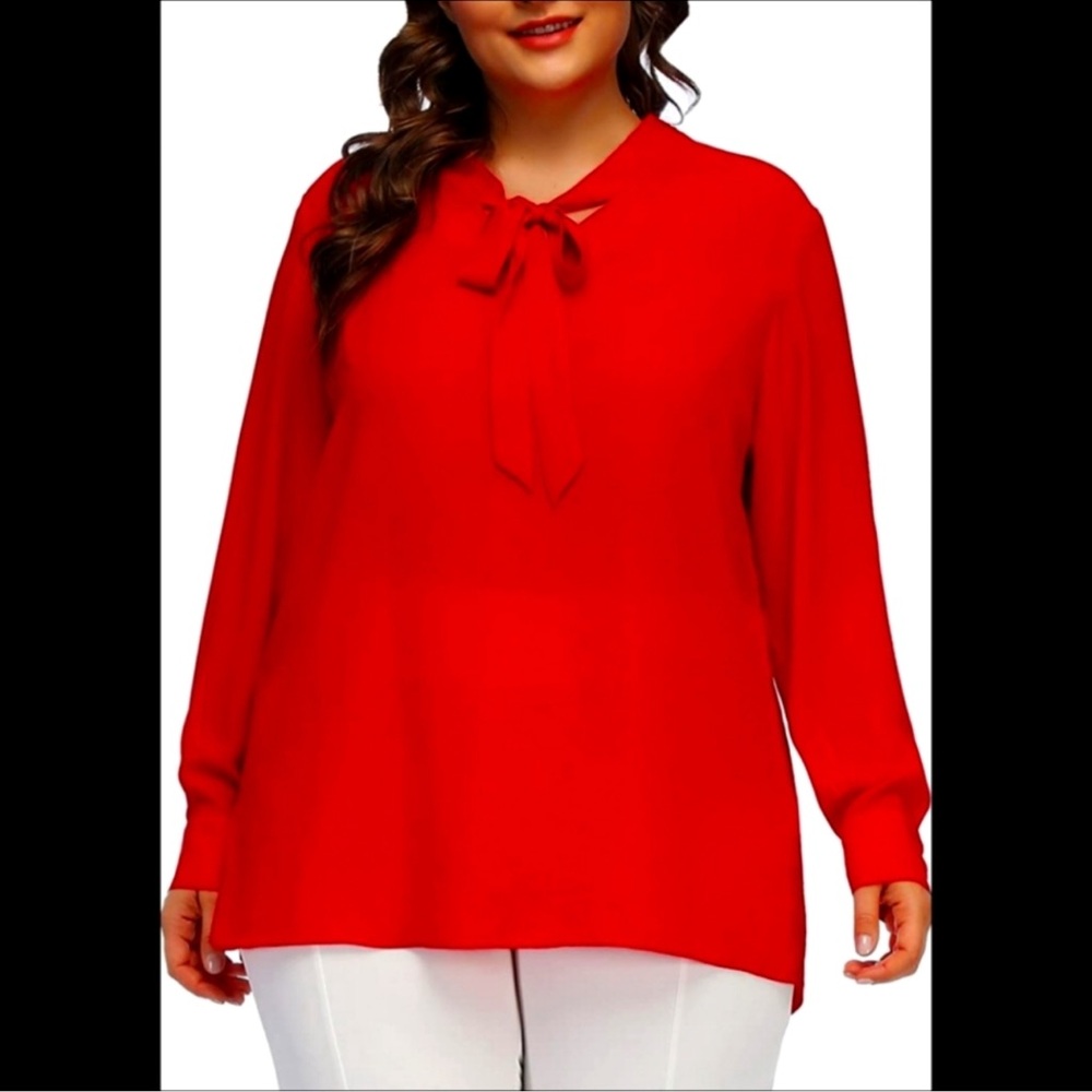 Hanna Nikole Elegant Red Mock neck bow tie Women's Blouse Size 18W